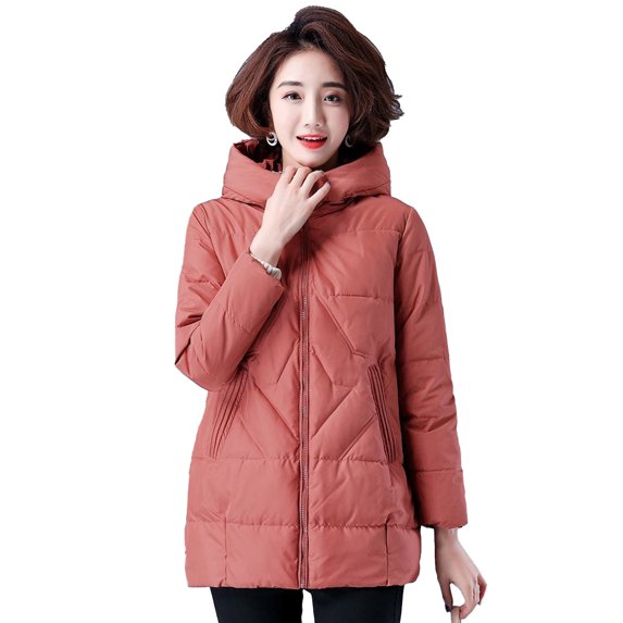 comerut Women Down Coat Solid Color Padded Thick Warm Lady Jacket for Outdoor