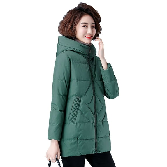 comerut Women Down Coat Solid Color Padded Thick Warm Lady Jacket for Outdoor