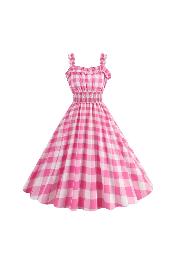 Women Dress Princess Style A-line Big Hem Shirring Ruffle Color Matching Tight Elastic Waist Sleeveless Christmas Party Prom Dress