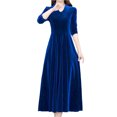 thumbnail image 1 of comerut Women Dress Solid Color Soft Long Sleeves Round Neck Big Hem Warm Mid-calf Length Plus SIze Lady Prom Dress Female Garment, 1 of 8