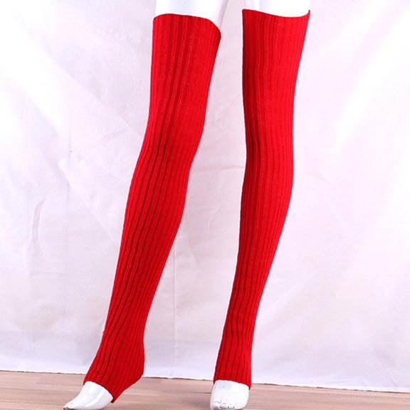 comerut Women Elastic Solid Color Warm Thigh High Knitted Long Socks Over Knee Stockings