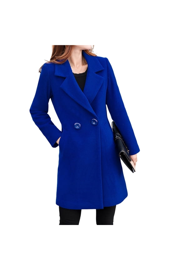 Women Fall Coat Solid Color Double Buttons Thick Lapel Long Sleeves Keep Warm Plus Size Korean Women Overcoat Female Clothes