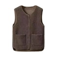 thumbnail image 1 of comerut Women Fall Spring Vest Round Neck Thick Fleece Pockets Solid Color Sleeveless Zipper Closure Retro Warm Office Street Home Vacation Layering Waistcoat, 1 of 8