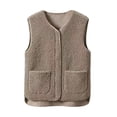 thumbnail image 1 of comerut Women Fall Spring Vest Round Neck Thick Fleece Pockets Solid Color Sleeveless Zipper Closure Retro Warm Office Street Home Vacation Layering Waistcoat, 1 of 8