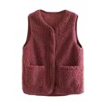 thumbnail image 1 of comerut Women Fall Spring Vest Round Neck Thick Fleece Pockets Solid Color Sleeveless Zipper Closure Retro Warm Office Street Home Vacation Layering Waistcoat, 1 of 8