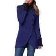 thumbnail image 1 of comerut Women Fall Winter Jacket Stand Collar Neck Protection Single-breasted Irregular Split Hem Soft Patchwork Long Sleeve Solid Color Thick Warm Mid Length Lady Coat, 1 of 8