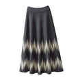 thumbnail image 1 of comerut Women Fall Winter Skirt High Waist Elastic Waist Color Matching Knitted A-line Big Swing Warm Soft Thick Commute Midi Skirt, 1 of 8