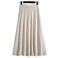 thumbnail image 1 of comerut Women Fall Winter Skirt High Waist Elastic Waist Solid Color Knitted A-line Big Swing Warm Soft Thick Commute Midi Skirt, 1 of 8