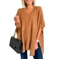 thumbnail image 1 of comerut Women Fall Winter Sweater Irregular Hem Solid Color Loose V Neck Pullover Soft Knitted Thick Warm Cape Style Lady Sweater, 1 of 8