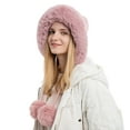 thumbnail image 1 of comerut Women Hat Fur Thicken Plush Lining Fluffy Comfortable Keep Warm with Earflap Three Balls Autumn Winter Ladies Knitted Cap for Outdoor, 1 of 8