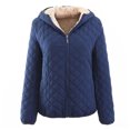 thumbnail image 1 of comerut Women Hooded Cotton Jacket Autumn Winter Warm Solid Color Quilted Long Sleeves Zipper Pocket Casual Loose Fit Ladies Female Coat Outwear, 1 of 8