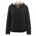thumbnail image 1 of comerut Women Hooded Cotton Jacket Autumn Winter Warm Solid Color Quilted Long Sleeves Zipper Pocket Casual Loose Fit Ladies Female Coat Outwear, 1 of 8