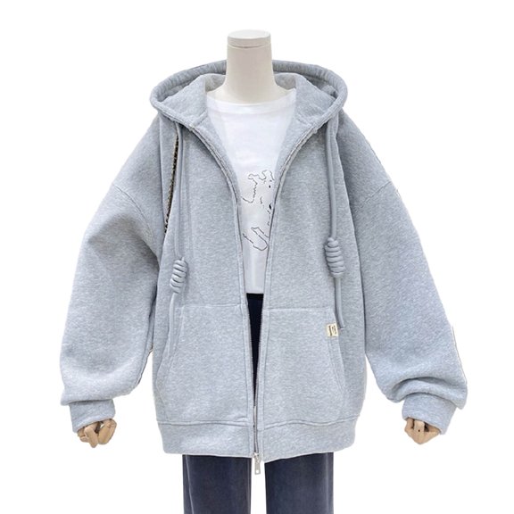 comerut Women Hooded Jacket Autumn Winter Warm Thick Solid Color Zipper Large Pocket Long Sleeves Loose Oversized Female Ladies Casual Coat