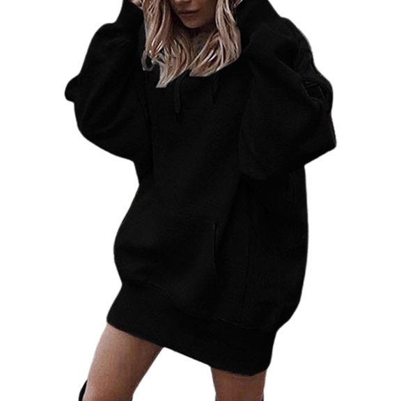 comerut Women Hoodie Solid Color Drawstring Spring Autumn Pure Color Warm Sweatshirt for Daily Wear