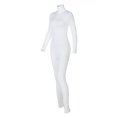 thumbnail image 1 of comerut Women Jumpsuit Skinny Solid Color High Collar Long Sleeves Casual Warm Elastic No Constraint Yoga Jumpsuit Female Clothes, 1 of 8