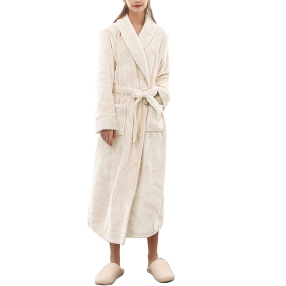 comerut Women Men Winter Soft Solid Color Thick Warm Long Bath Robe Home Gown Sleepwear