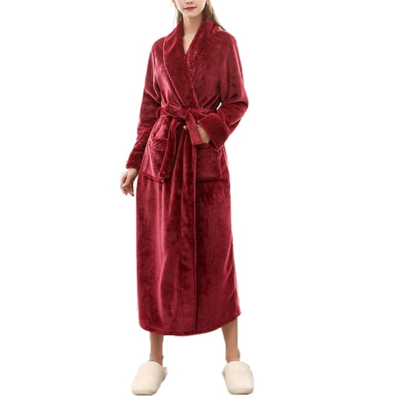 comerut Women Men Winter Soft Solid Color Thick Warm Long Bath Robe Home Gown Sleepwear