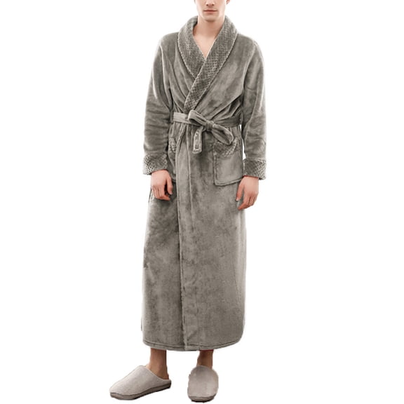 comerut Women Men Winter Soft Solid Color Thick Warm Long Bath Robe Home Gown Sleepwear