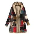 thumbnail image 1 of comerut Women Overcoat Keep Warm Hooded Polyester Ethnic Pattern Winter Coat for Daily Wear, 1 of 8