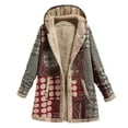 thumbnail image 1 of comerut Women Overcoat Keep Warm Hooded Polyester Ethnic Pattern Winter Coat for Daily Wear, 1 of 8