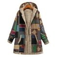 thumbnail image 1 of comerut Women Overcoat Keep Warm Hooded Polyester Ethnic Pattern Winter Coat for Daily Wear, 1 of 8