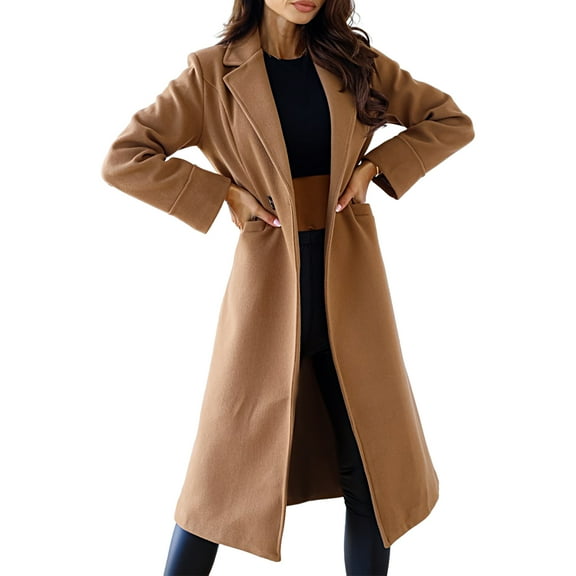 comerut Women Overcoat Long Sleeves Double Buttons Lapel Notch Collar Thick Warm Cardigan Pockets Women Winter Coat for Dating