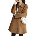 thumbnail image 1 of comerut Women Overcoat Solid Color Lapel Collar Mid-Length with Buttons Loose-fitting Keep Warm Polyester Winter Warm Women Double-Breasted Overcoat for Lady, 1 of 7