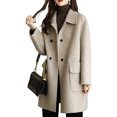 thumbnail image 1 of comerut Women Overcoat Solid Color Lapel Collar Mid-Length with Buttons Loose-fitting Keep Warm Polyester Winter Warm Women Double-Breasted Overcoat for Lady, 1 of 8
