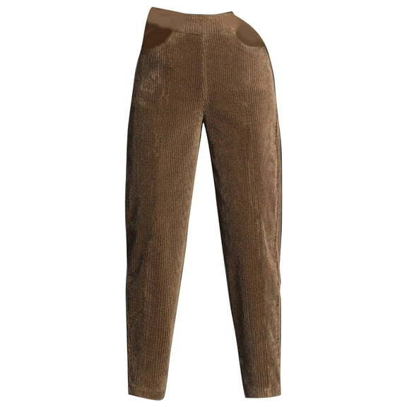 comerut Women Pants Plush Elastic Waist Warm Straight Winter Trousers for Daily Wear