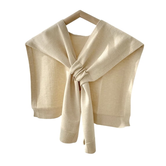 comerut Women Shawl Knitted Thick Solid Color Thermal Soft Keep Warm Fake Cross Sleeve Fall Winter Summer AC Shoulder Wrap Women Clothes