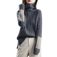 thumbnail image 1 of comerut Women Winter Autumn Sweater Turtleneck Neck Protection Long Sleeve Knitted Warm Thick Soft Pullover Color Block Patchwork Lady Sweater, 1 of 7