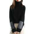 thumbnail image 1 of comerut Women Winter Autumn Sweater Turtleneck Neck Protection Long Sleeve Knitted Warm Thick Soft Pullover Color Block Patchwork Lady Sweater, 1 of 8