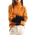 thumbnail image 1 of comerut Women Winter Autumn Sweater Turtleneck Neck Protection Long Sleeve Knitted Warm Thick Soft Pullover Color Block Patchwork Lady Sweater, 1 of 8