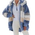 thumbnail image 1 of comerut Women Winter Coat Color Block Long Sleeves Zipper Cardigan Loose Furry Warm Plush Plus Size Lady Jacket Winter Clothes, 1 of 8