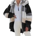 thumbnail image 1 of comerut Women Winter Coat Color Block Long Sleeves Zipper Cardigan Loose Furry Warm Plush Plus Size Lady Jacket Winter Clothes, 1 of 8