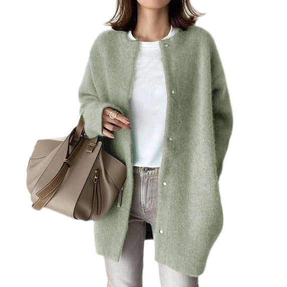 comerut Women Winter Coat Single-breasted Solid Color Long Sleeves Loose Knitted Keep Warm Sweaters Korean Style Thick Women Coat Women Clothing