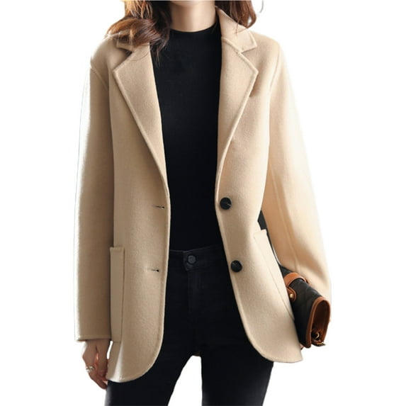 comerut Women Winter Coat Solid Color Loose Lapel Thicken Cardigan Keep Warm Long Sleeves Single-breasted Autumn Coat for Dating