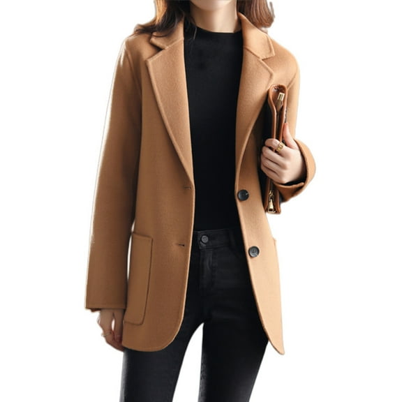 comerut Women Winter Coat Solid Color Loose Lapel Thicken Cardigan Keep Warm Long Sleeves Single-breasted Autumn Coat for Dating