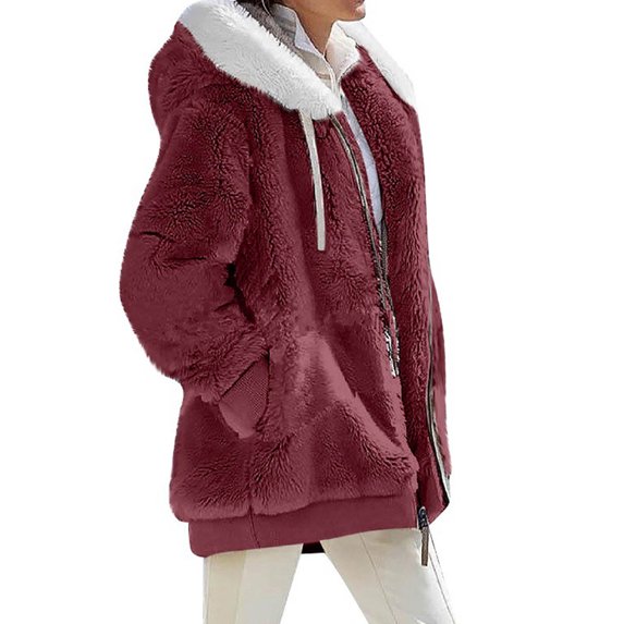 comerut Women Winter Coat Solid Color Warm Furry Plush Plus Size Lady Coat Winter Clothes