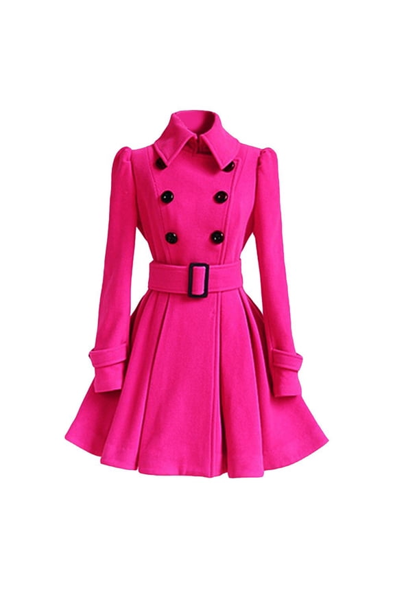Women Winter Coat Thick Midi Length Solid Color Double-breasted Lapel Keep Warm A-line Loose Hem Tight Waist Lady Coat for Banquet