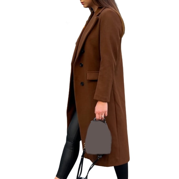 comerut Women Winter Coat Thick Solid Color Pocket Elegant Double-breasted Keep Warm Casual Cardigan Winter Overcoat for Shopping