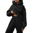 thumbnail image 1 of comerut Women Winter Fall Tracksuit Suit Hoodie Pants Set Solid Color Loose Soft Casual Warm Elastic Waist Pockets Thick Jogging Top Trousers Set, 1 of 8