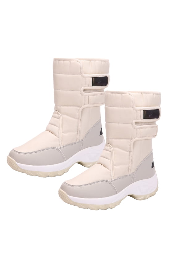 Women Winter Faux Leather Anti Skid Magic Tape Warm Mid Calf Snow Boots Shoes