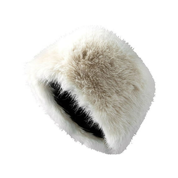 comerut Women Winter Hat Faux Fur Soft Thick Elastic Anti-slip Warm Windproof No Brim Solid Color Ear Protection Basin Hat Outdoor Hunting Cap