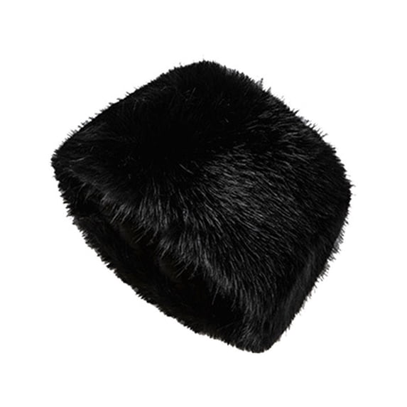 comerut Women Winter Hat Faux Fur Soft Thick Elastic Anti-slip Warm Windproof No Brim Solid Color Ear Protection Basin Hat Outdoor Hunting Cap