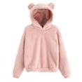 thumbnail image 1 of comerut Women Winter Hoodie Solid Color Plush Thick Hooded Cozy Keep Warm Soft Plus Size Ears Decor Lady Hoodie for Daily Wear, 1 of 7