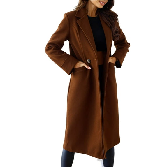 comerut Women Winter Overcoat Elegant Double-breasted Solid Color Long Sleeve Loose Warm Mid-calf Length Turn-down Collar Lady Winter Coat Female Clothes