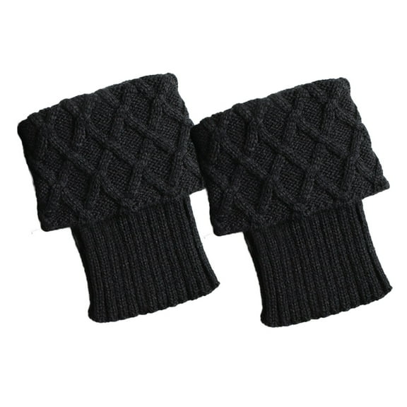 comerut Women Winter Rhombus Knitted Leg Warmers Solid Color Boot Socks Toppers Cuffs