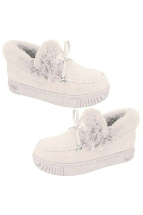 Women Winter Round Toe Thick Heel Low Cut Ankle Snow Boots Plush Warm Loafers