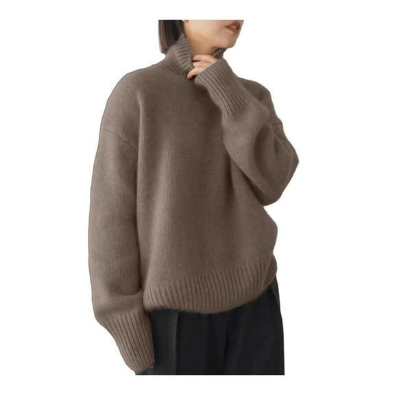 comerut Women Winter Sweater High Collar Long Sleeve Soft Warm Knitting Tops Solid Color Loose Fit Pullover Tops
